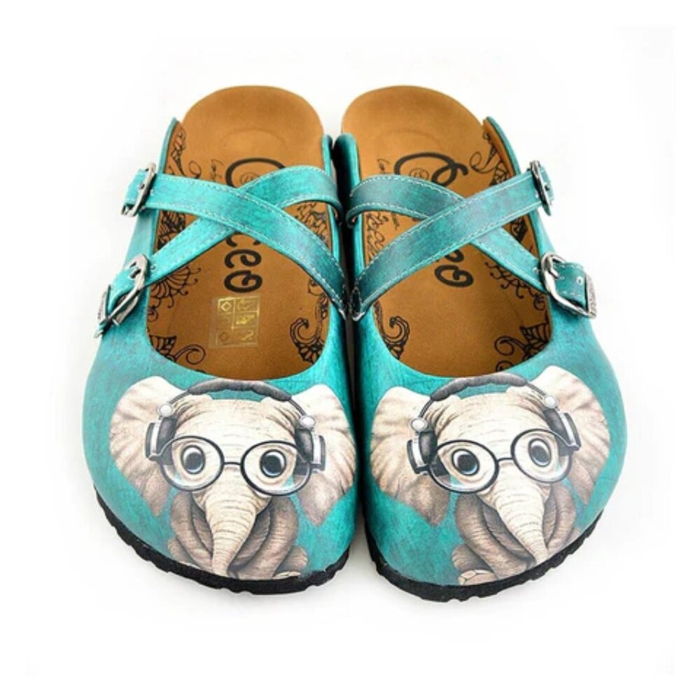 Elephant Print Turquoise Mules